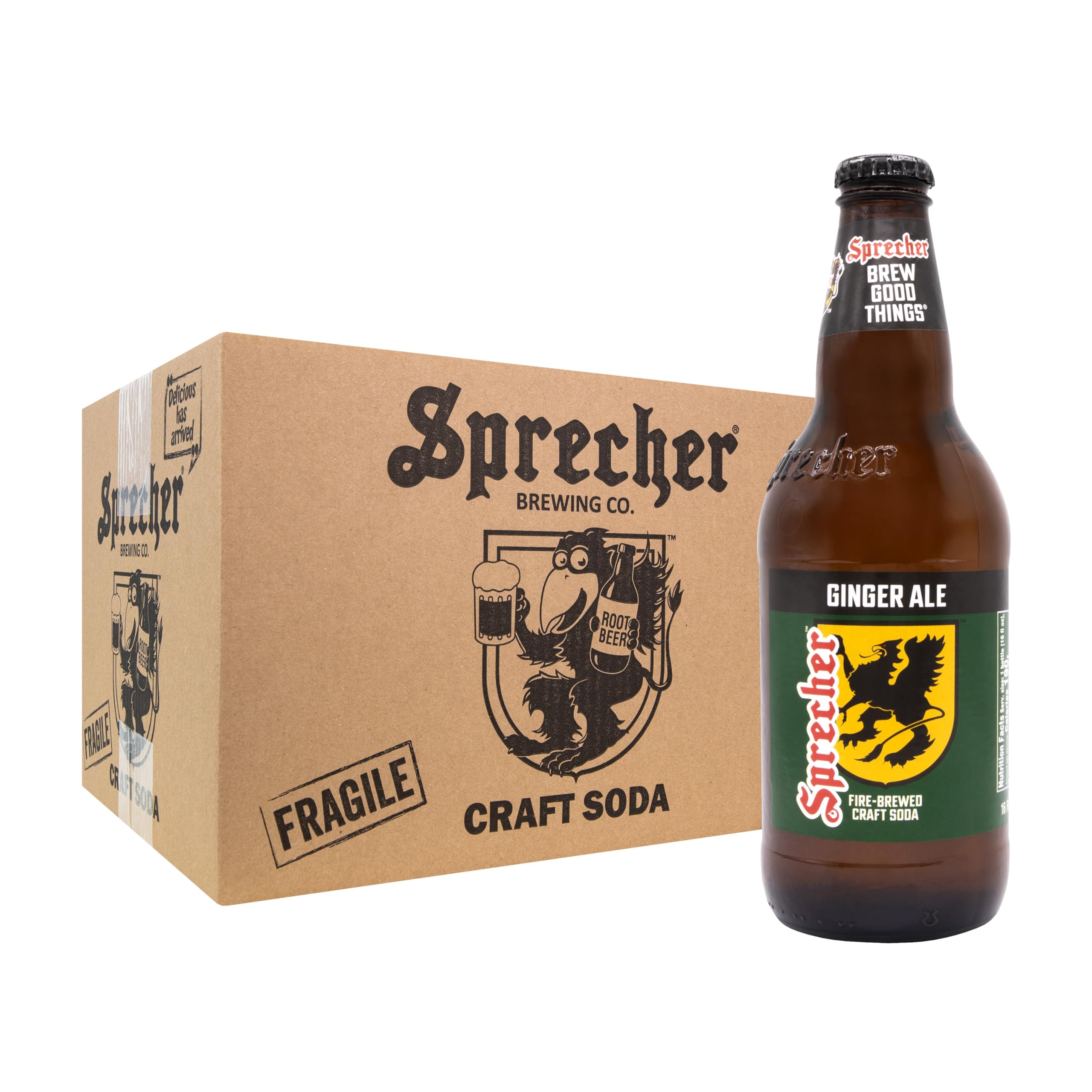 Sprecher Ginger Ale 16 fl oz Glass Bottles, Fire Brewed Craft Soda with Real ...