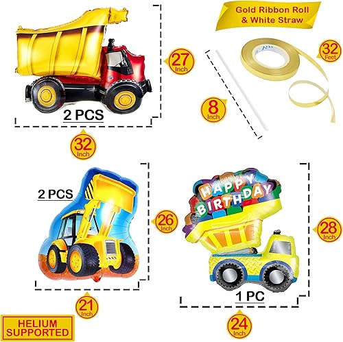 Miniatura 2 de Globos de construcción enormes de 40 pulgadas para decoraciones de segundo cumpleaños, globos azules Tiffany con el número 2 con globos de camión de