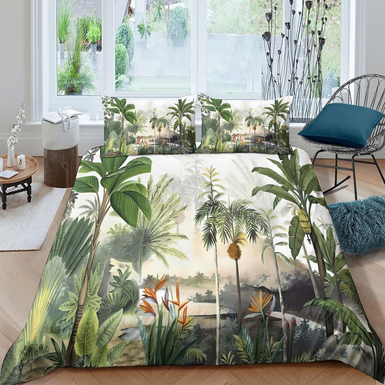Ctjqhvkz Style-1 3D Printed Tropical Jungle Fitted Sheet Microfiber Soft Botanical Landscape Bed Cover For Bedroom Dorm Guest Room Décor Single（135X200cm）