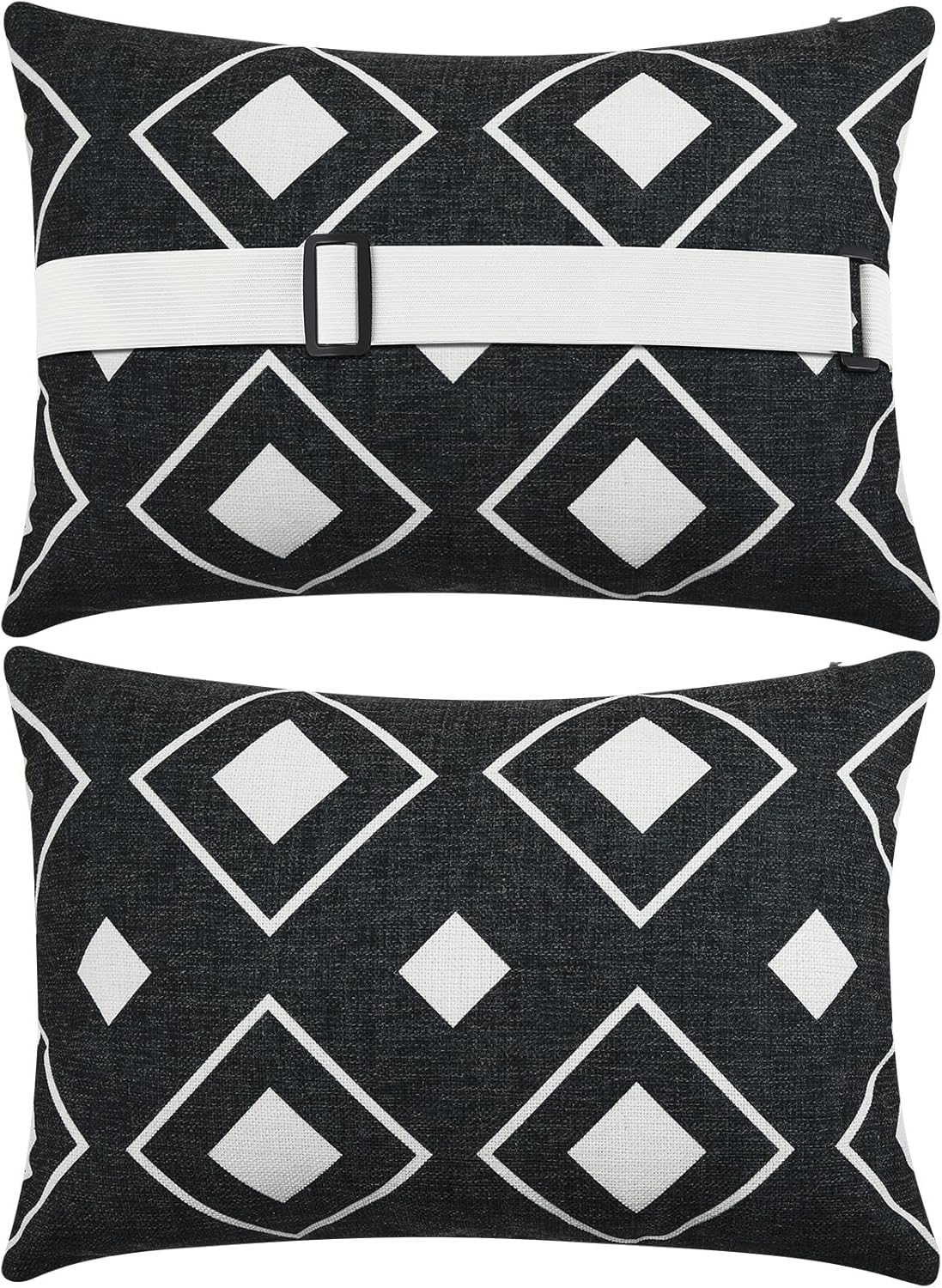 2 Pack Lounge Chaise Pillow with Strap 16 x 11 Inches Waterproof Outdoor Beach Chair Pillow Adjustable Elastic Band for Hammock Lumbar Recliner Pillows for Beach Office Chair(Blue Green Pattern)