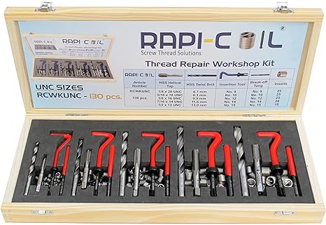 RAPI-COIL UNC Thread Repair Kit Stainless Steel 304 High-Speed Steel M2 (5 in 1 UNC KIT)