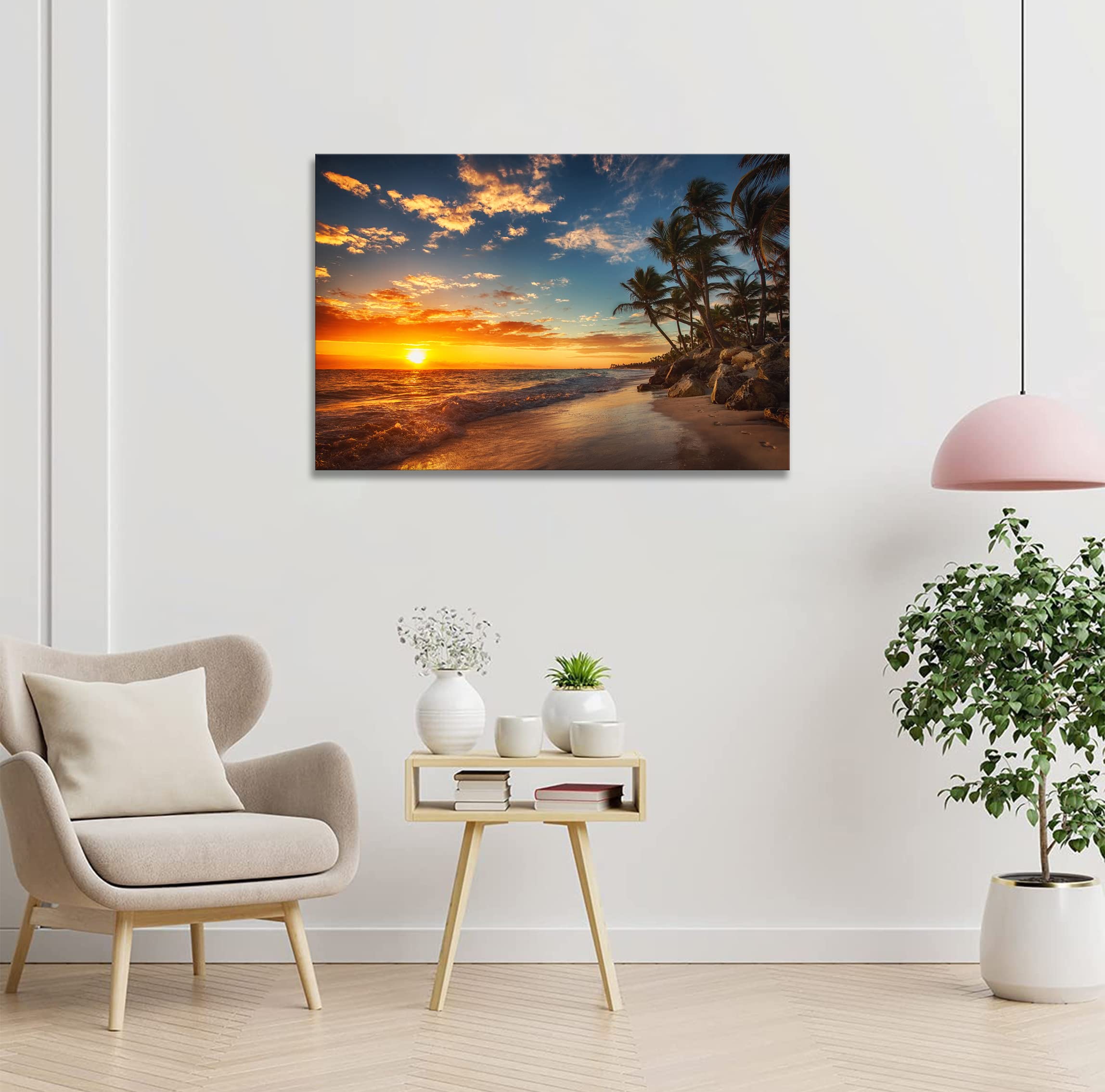 Amazon.co.jp: 海絵 アートパネル 海 椰 自然風景 日光 絵画 太陽 風景