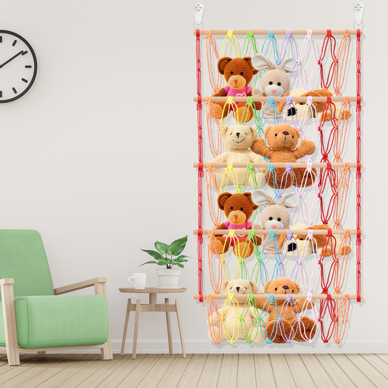 Lulobtg Colors Plush Toy Holder Large-Capacity Vertical Toy Storage Organizer 4-Layer Nursery Hanging Storage Hammock Space Saving Stuffed Animals Net For Kids Children Bedroom Door(Colors)