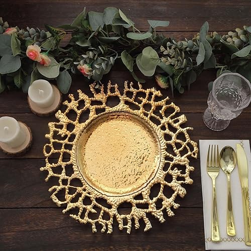 Miniatura 4 de Efavormart - Paquete de 6 platos de carga acrílicos de rama fundida dorada de 13 pulgadas, platos decorativos de plástico hueco para servir