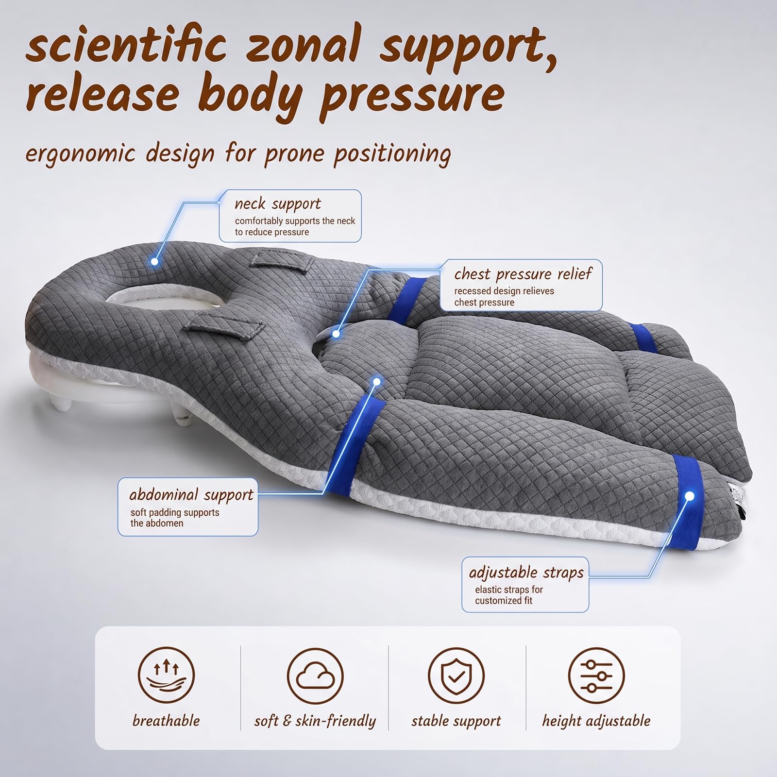Almohada para dormir boca abajo con orificio para la cabeza, almohada ergonómica para dormir boca abajo, para dormir boca abajo, masaje reposacabezas, soporte ajustable y almohadilla para el