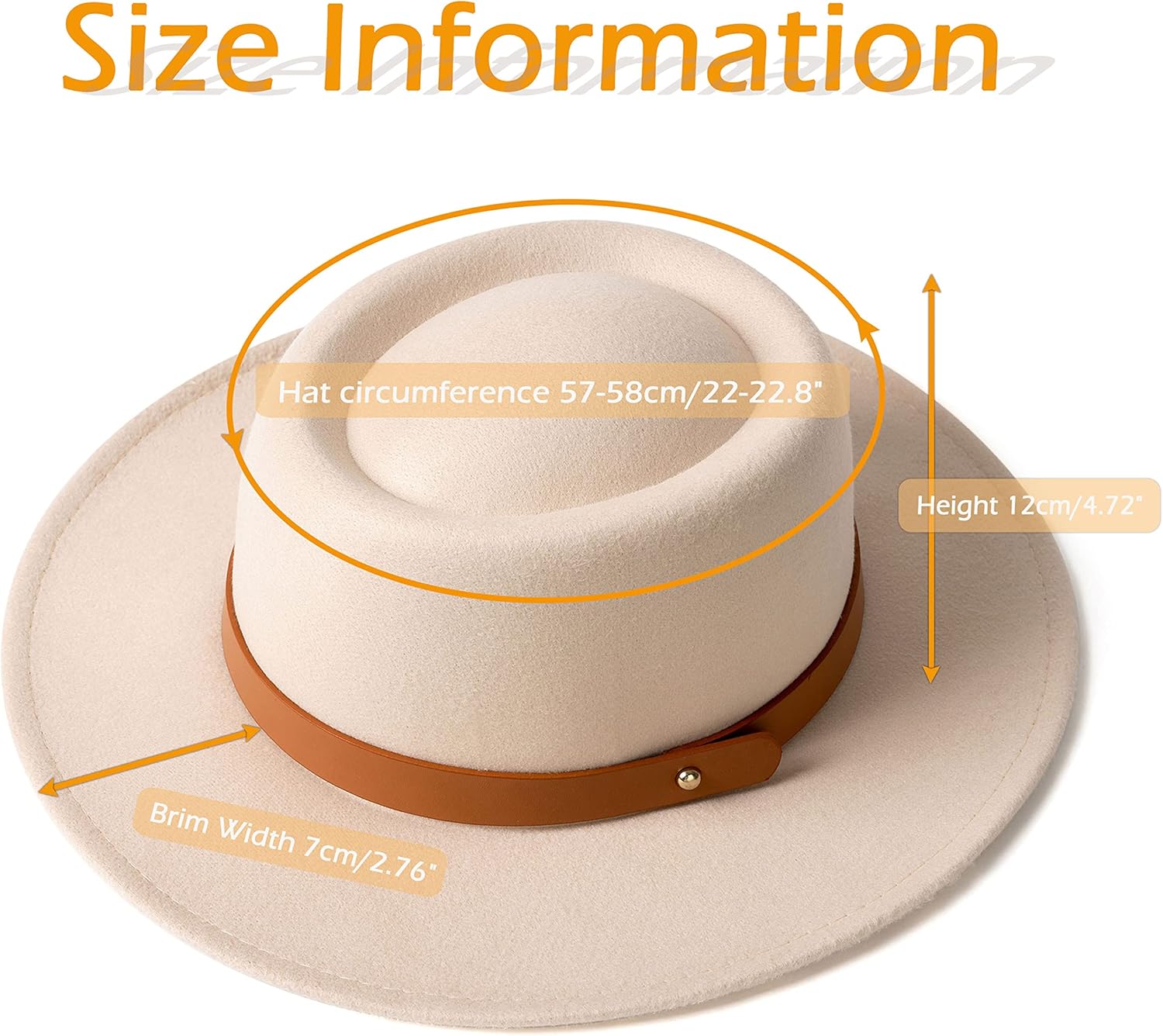 Lady Retro Wide Brim Fedora Floppy Pork Pie Hat with Belt Buckle - Image 4