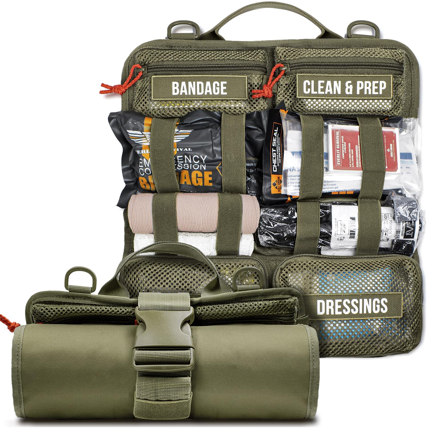 EVERLIT Kit di primo soccorso arrotolabile per traumi con laccio emostatico tattico IFAK, kit medico di emergenza per esterni, veicoli e casa, borsa Molle a sgancio rapido per i primi soccorritori