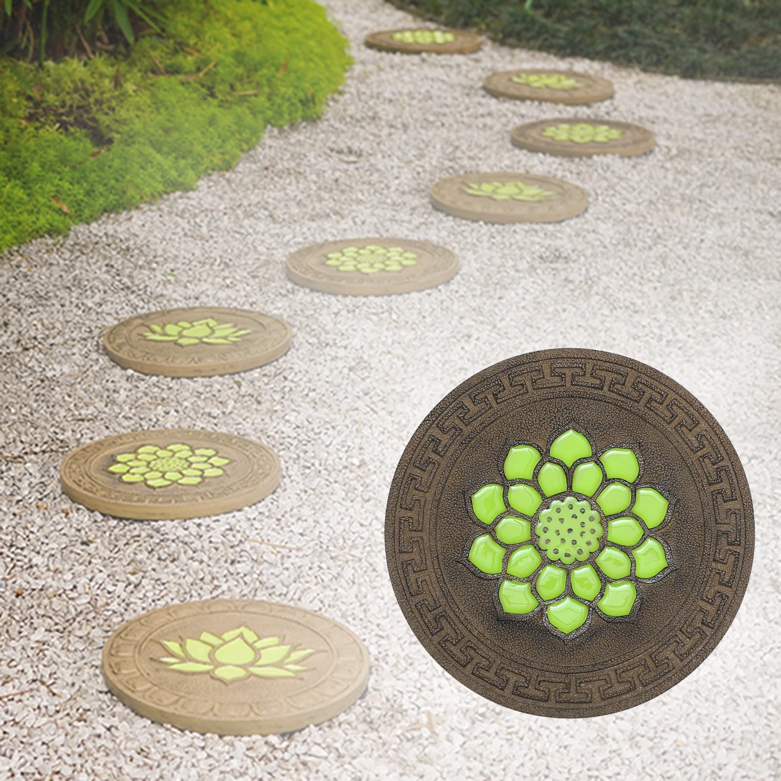 Trittsteine,Gartengestaltung Trittstein, Stepping Stones,Stepping Garden Stones,Luminous, Pathway Landscaping Pavers with Lotus Pattern, Oriental Style