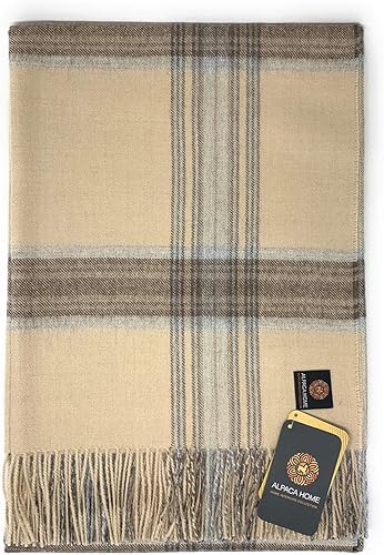 Vista 27 de Manta de alpaca a cuadros escoceses 100% lana de alpaca bebé en tonos naturales 6.6 pies de largo x 4.25 pies de ancho hipoalergénica, suave