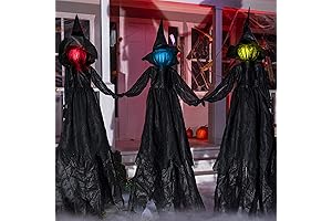 JOYIN Multi-Colored Light Up Sound Activated Flying Witch Halloween Yard Decoration