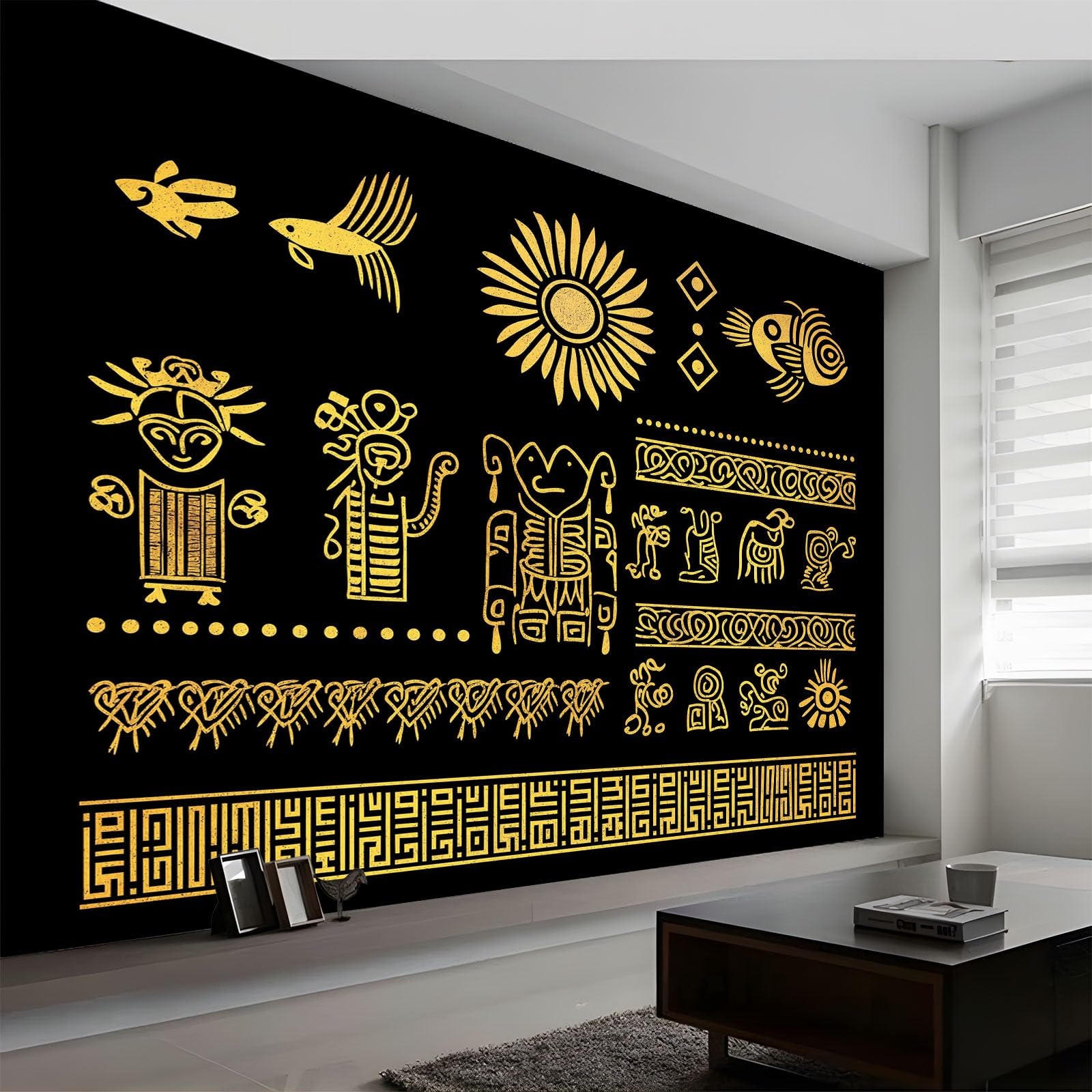 Andino nadruk 3D tapeta panoramiczna 300 x 210 cm, fototapeta z włókniny | Dekoracja Fototapeta Sypialnia Czarny Żółty Dekoracje ścienne dla dzieci,