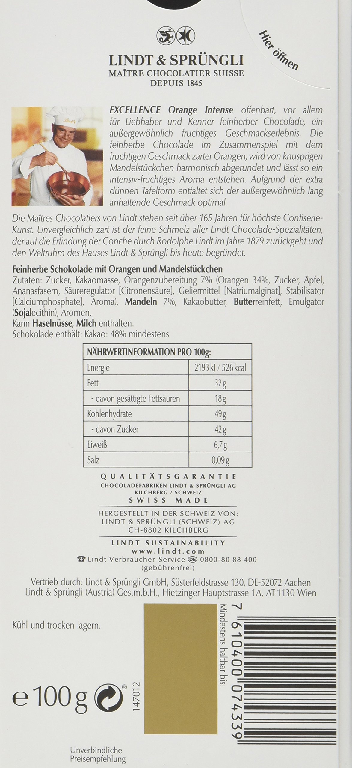 Excellence Orange Intense, Promotion, feinherbe Schokolade mit Orangen- und Mandelstückchen, 5er Pack (5 x 100 g)