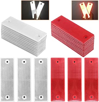 60 Pcs Red and White Plastic Rectangular Stick-on Car Reflector Sticker Universal Conspicuity Safety Warning Plate Adhesive Reflective for Car Boat 30 Pcs White and 30 Pcs Red