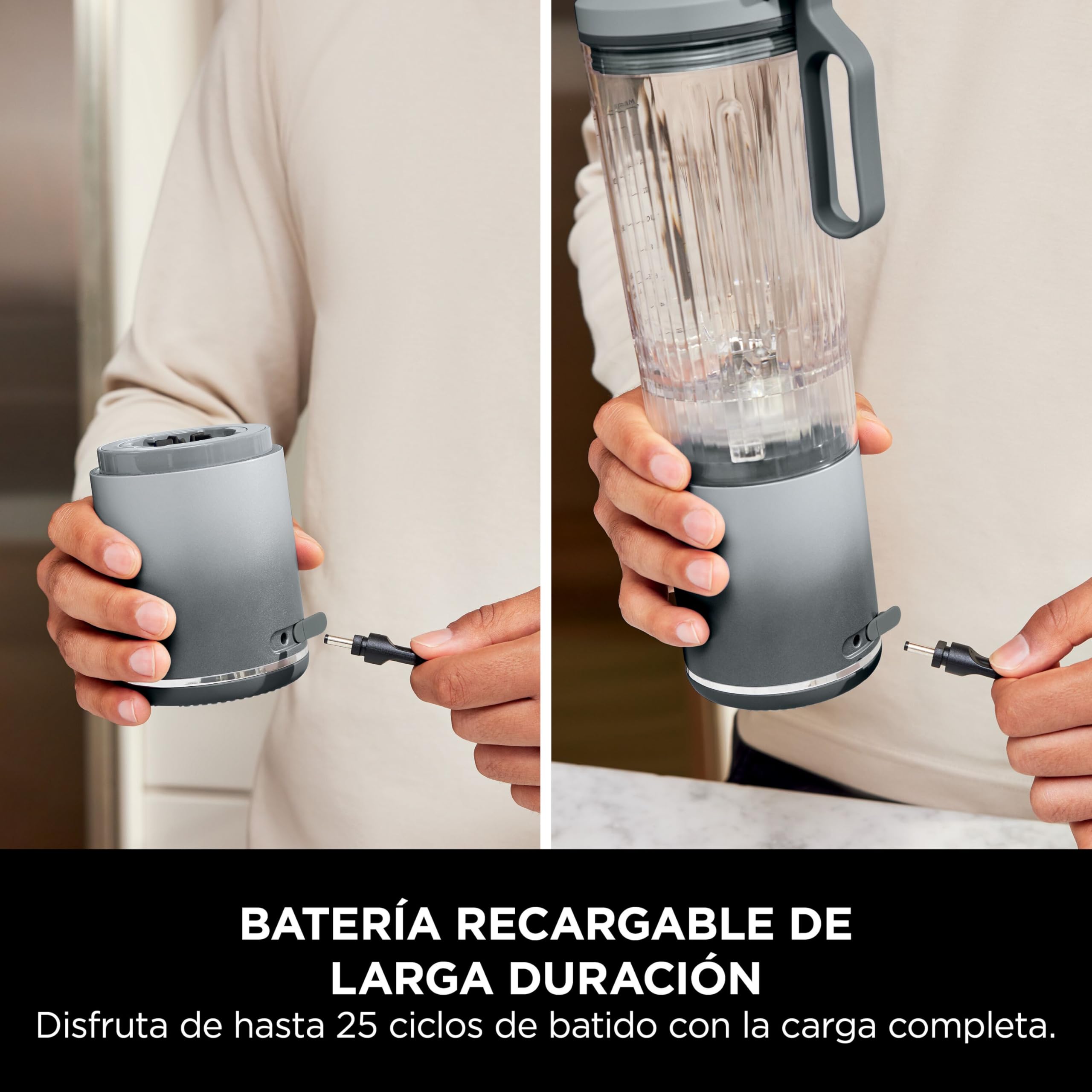 Ninja Blast Max Batidora portátil de 570 ml con batería recargable, vaso para mezclas y tapa antigoteo para hacer smoothies, batidos de proteínas, picar hielo y fruta congelada, plata, BC251EUSL