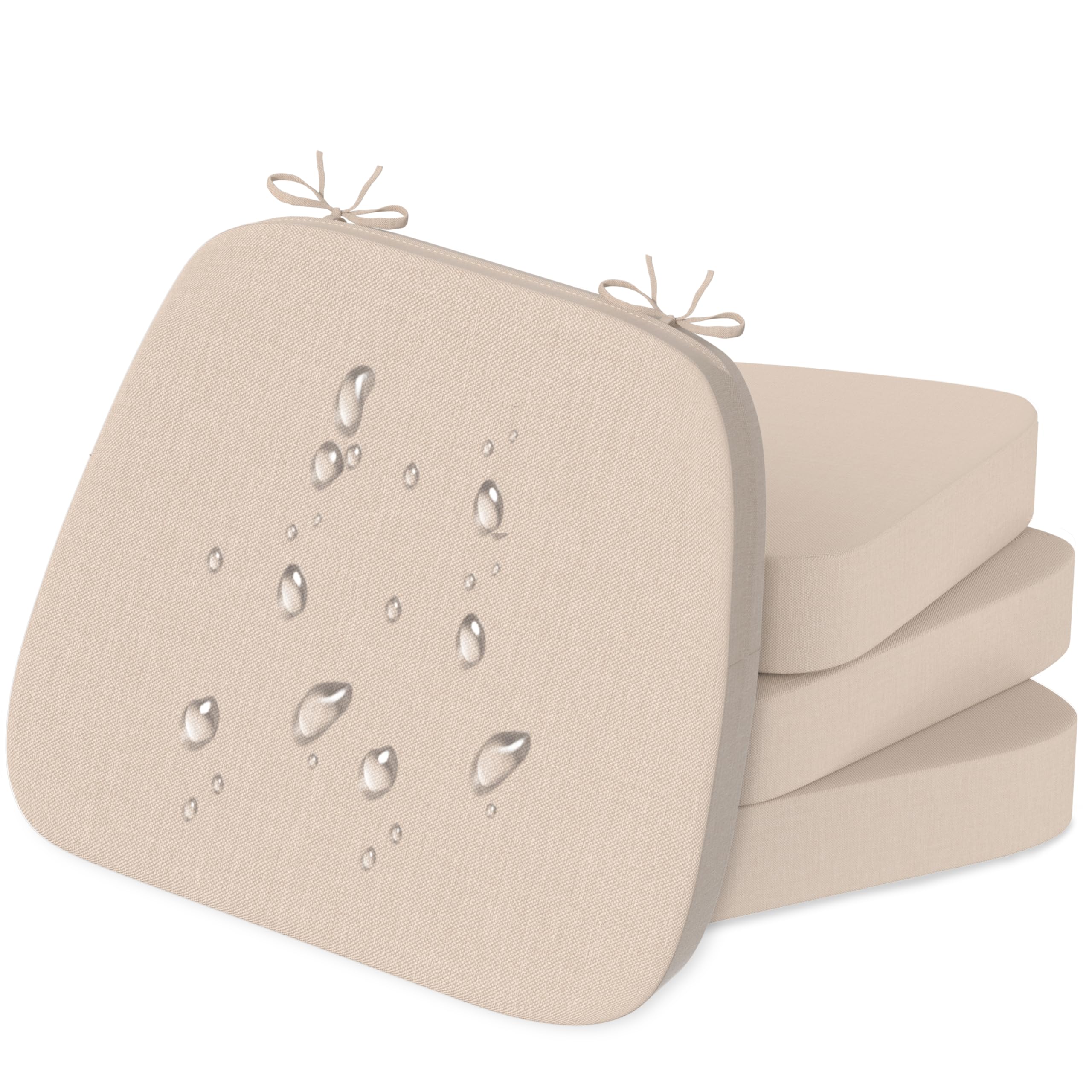 17'' x 16'' x 2.5"Thick Chair Cushions for Dining Chairs, 4 Pack WaterProof Easy Clean Kitchen Chair Pads with Ties and Non-Slip Backing - 30D High Elastic Foam Soft Kitchen Chair Cushions