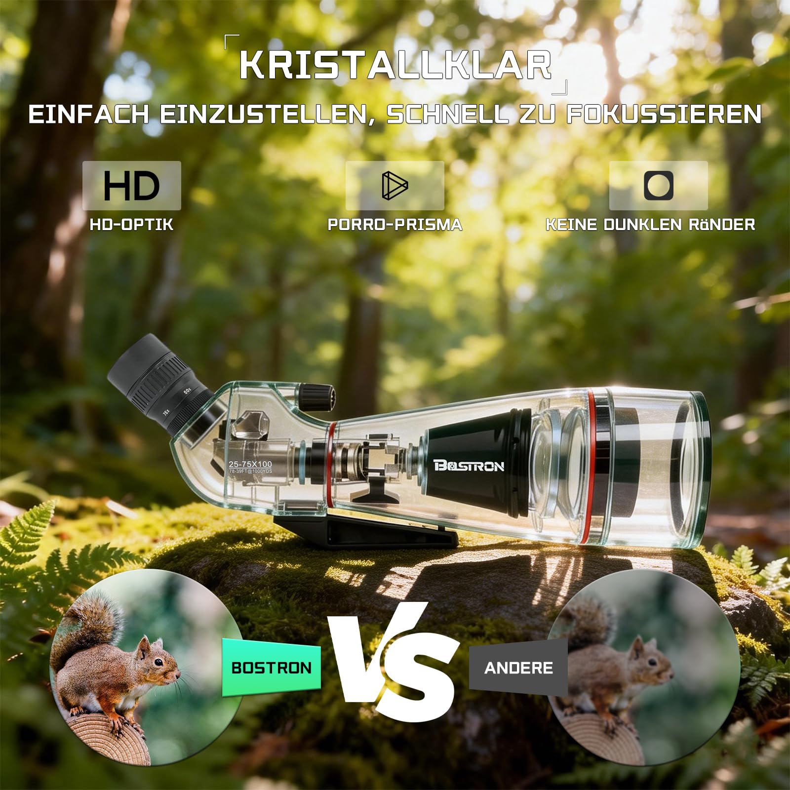 25-75x100 HD Spektiv Sportschützen mit Stativ für Jagd | HD-Optik-Zoom Spektiv mit Stativ Telefon Adapter und Tragetasche - Wasserdichtes für Zielschießen,Vogelbeobachtung