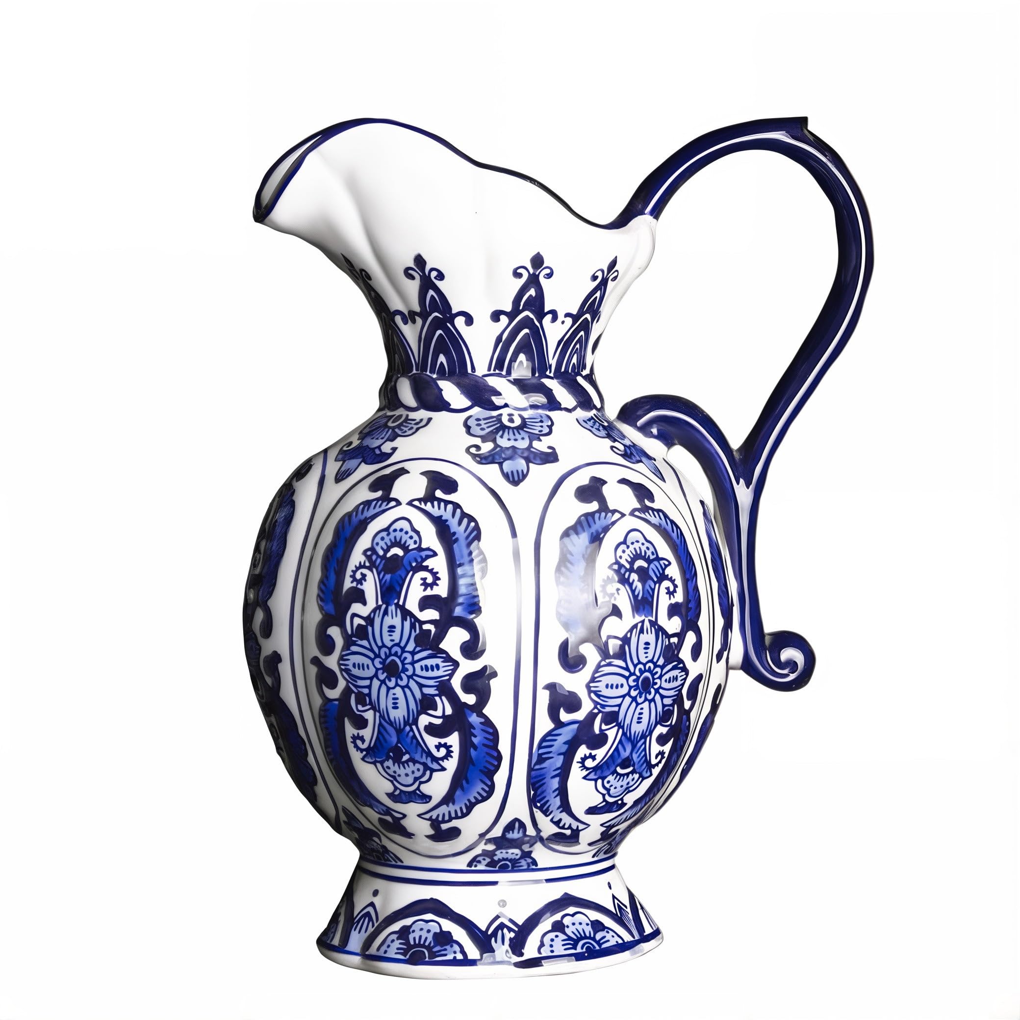 Krug aus feinem Porzellan, blau und weiß, vielseitige Heimdekoration für Kaminsims oder Tafelaufsatz, ideal als Wasserkrug oder Blumenvase, Keramikkrug mit Griff