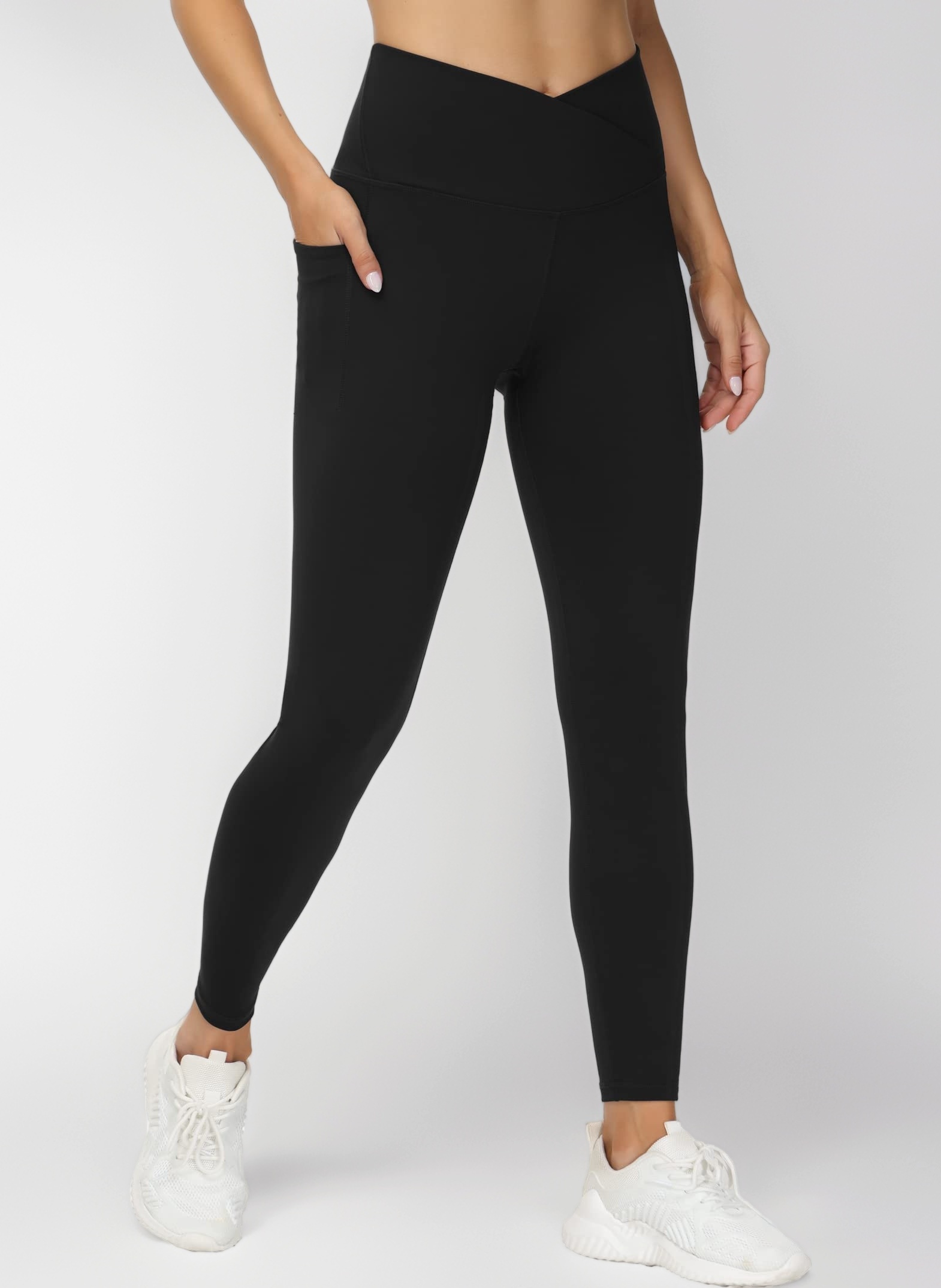 Women's V Cross High Waist Yoga Leggings with Pockets, Tummy Control Yoga Pants for Ladies Gym Sports Running