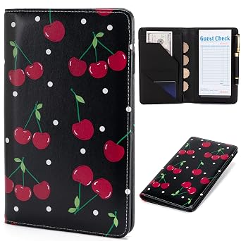 Server Book, Server Books for Waitress, Leather Server Book with Zipper Pocket, Cute Server Book, Waitress Book Fit Server Apron Black Cherry