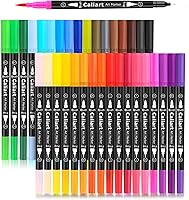 Caliart 34 Dual Tip Brush Pens Art Markers, Fine & Brush Tip Coloring Markers for Adult Books, Drawing, Calligraphy, Crafts