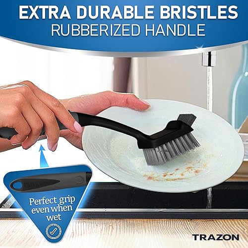 Miniatura 6 de Juego de 5 cepillos para platos con práctico soporte, cepillo de agua para botellas, cepillo para fregar platos, cepillo para fregar y cepillo para