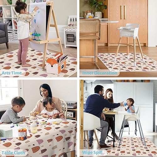 Miniatura 6 de Baby Splat Mat for Under High Chair, 51 x 51 Inch Boho Splash Mat, Waterproof and Washable Spill Mat, Anti-Slip Floor Protector