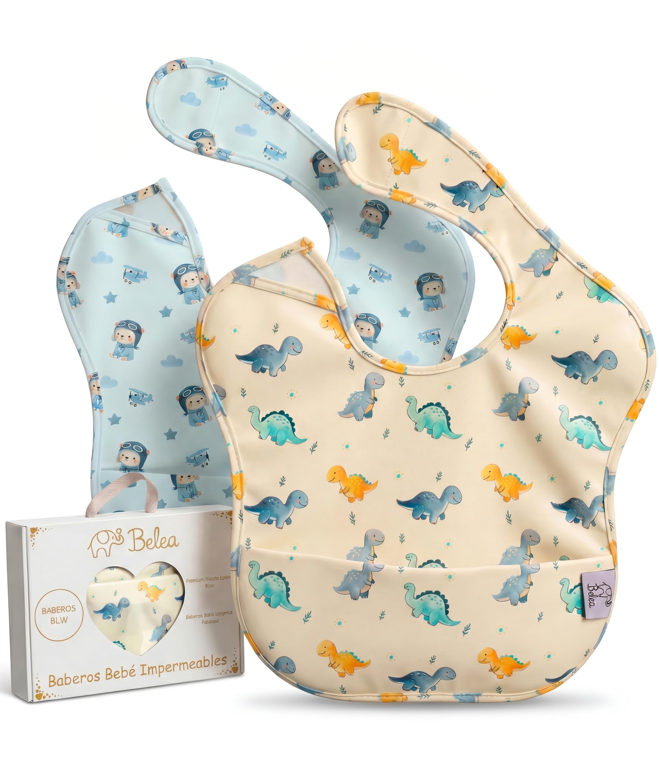 Pack 2 Baberos Bebe Impermeables Sin Mangas BLW 6 Meses a 5 Años Bolsillo Recogemigas Babete Impermeável Babero Infantil Sin BPA Regalo Baby Shower Cumpleaños Bebé