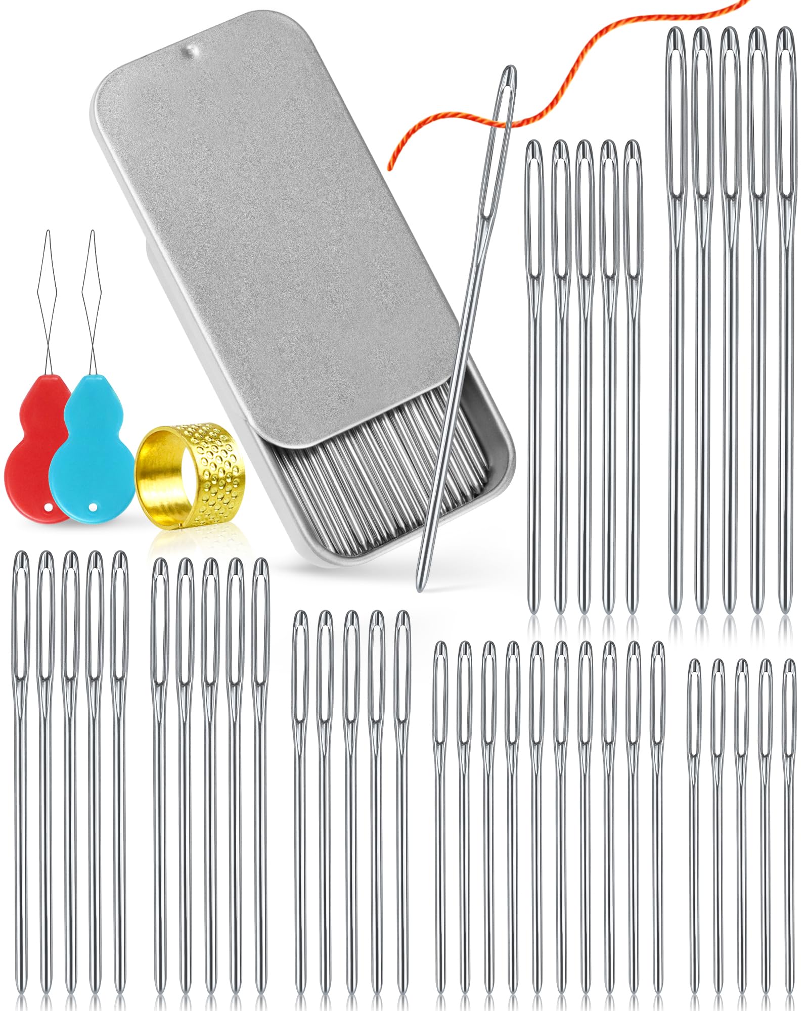 FIVEIZERO 80/40 PCS Large-Eye Blunt Needles,8 Sizes Stainless Steel Yarn Knitting Needles,Sewing Needles,Crafting Knitting Weaving Stringing Needleswith Threaders for Finishing Off Crochet Projects CJ