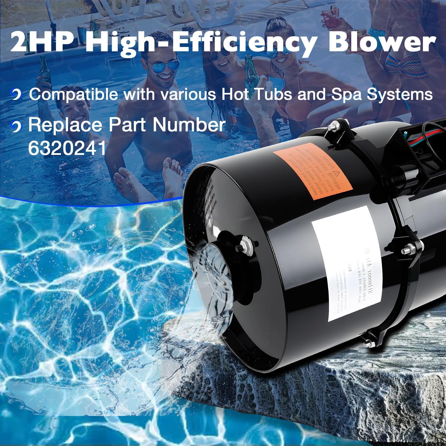 ATRACYPART 6320241 Silencer Spa Blower 2 HP 240V 4.6A Replacement for Air Supply, Fits 2” Plumbing, Quiet & Shock-Absorbing Motor, Easy Install for Pool, Hot Tub & Spa