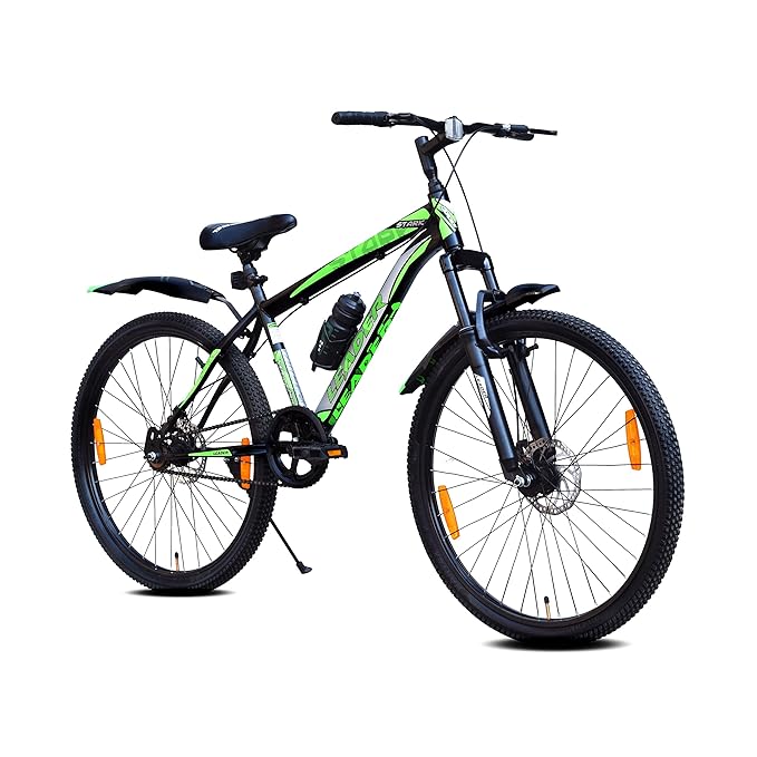 Leader Stark 27.5T MTB Cycle/Bike with Dual Disc Brake and Front Suspension Single Speed for Men – Matt Black/Green Ideal for 15+ Years | Frame: 19 Inches at Rs. 6999
