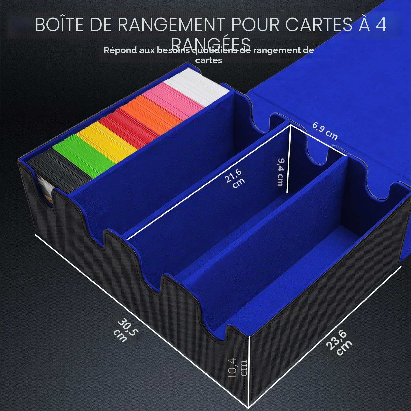 Boîte à Cartes pour Plus de 2800+ Cartes, Boîtes de Rangement pour Cartes à Collectionner Avec 24 Séparateurs, Boîtes Magnétiques de Qualité Supérieure, pour Cartes TCG Magic(Noir Bleu)