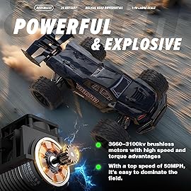 Hosim Mini 1/8 RC Truck for Adults Fast 50+mph, Vortan Electric RTR Brushless RC Cars All Terrain 4WD Off Road Hobby RC Car Waterproof Remote Control Car for Snow/Sand/Beach Toy Gift with 3S Battery