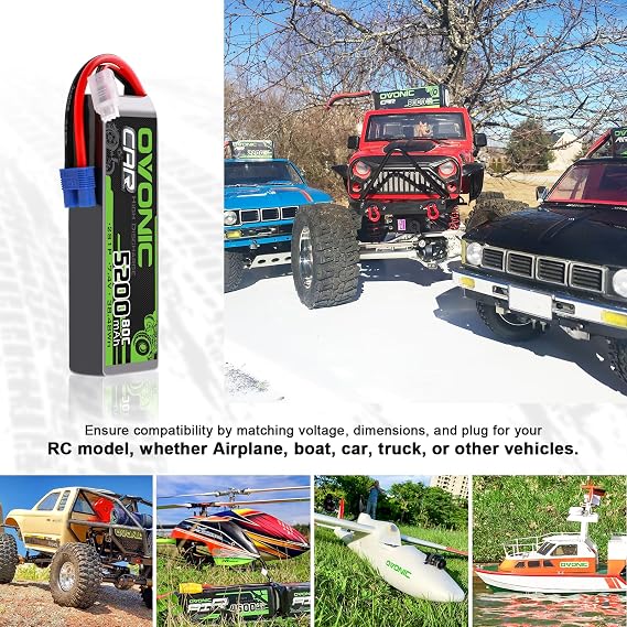 OVONIC 7.4V 2S Lipo Battery 5200mAh 80C Hard Case Battery with EC3 Plug for 1/8 1/10 RC Vehicles Car RC Buggy Truggy RC Airplane Drone