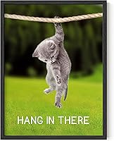 Vista 1 de HAUS AND HUES Póster de gato con texto en inglés "Hang in There", divertido arte de pared de gato, bonitos pósteres motivacionales, póster