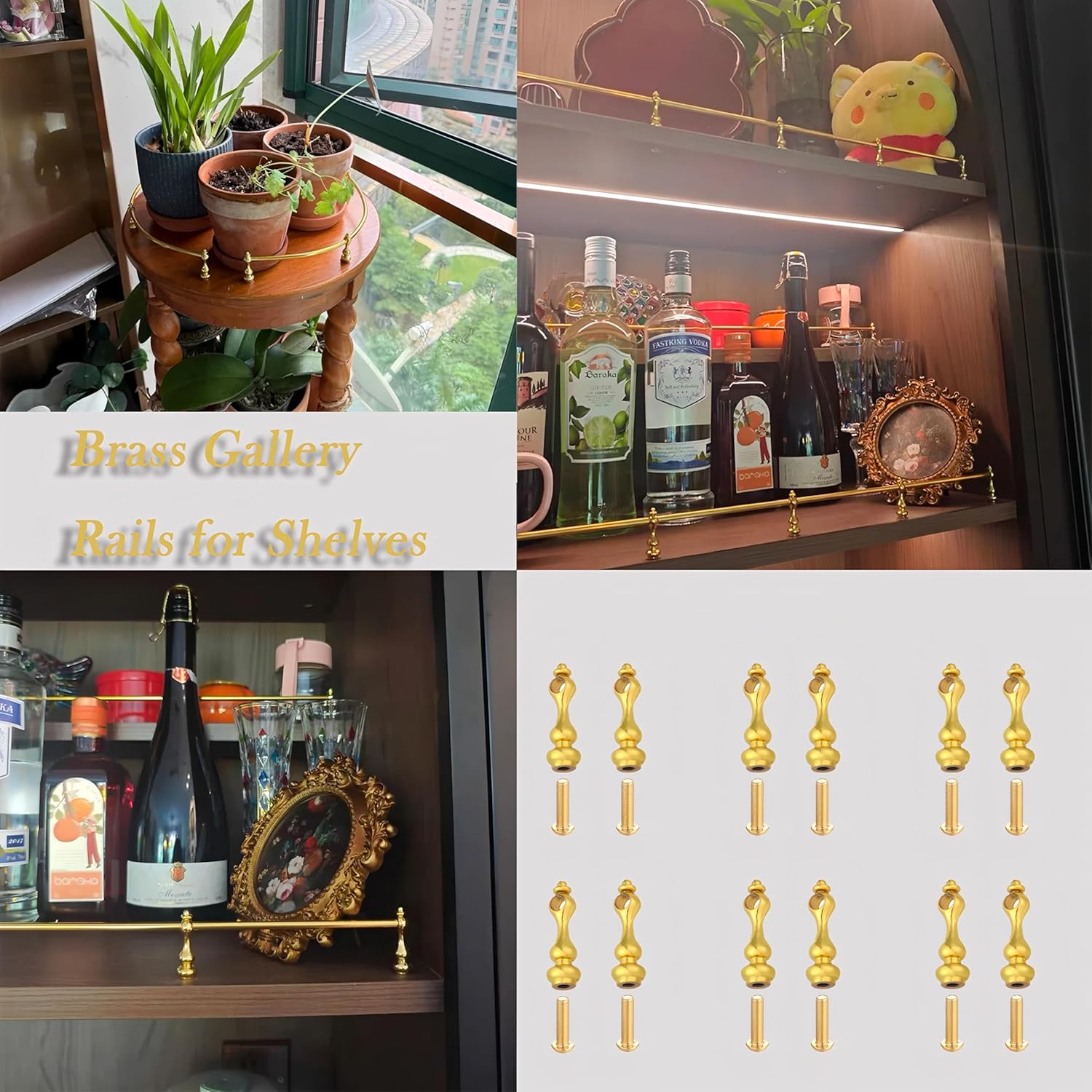 18 PCS Railing Bracket Spindles Furniture Connectors-Golden Iron Post End Caps for Glass Railing, Comes with Custom Screws and L-Shaped Wrenches to Easy Install