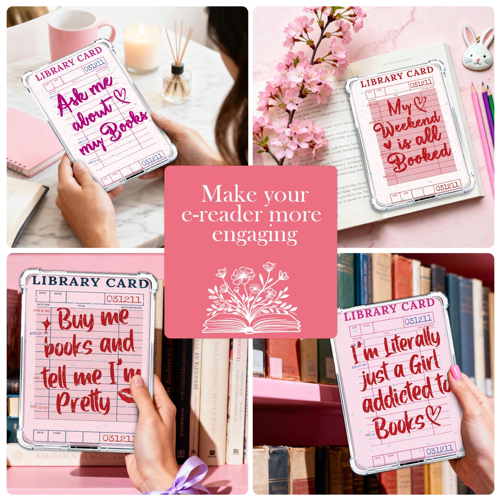 Rngmsi Karton do przezroczystego etui – 12 szt. wkładów kartonowych do kart bibliotecznych kompatybilne z Kindle Paperwhite 11-12., 6,9 cala x 4,20 cm, różowe papiery książkowe do czytnika e-booków