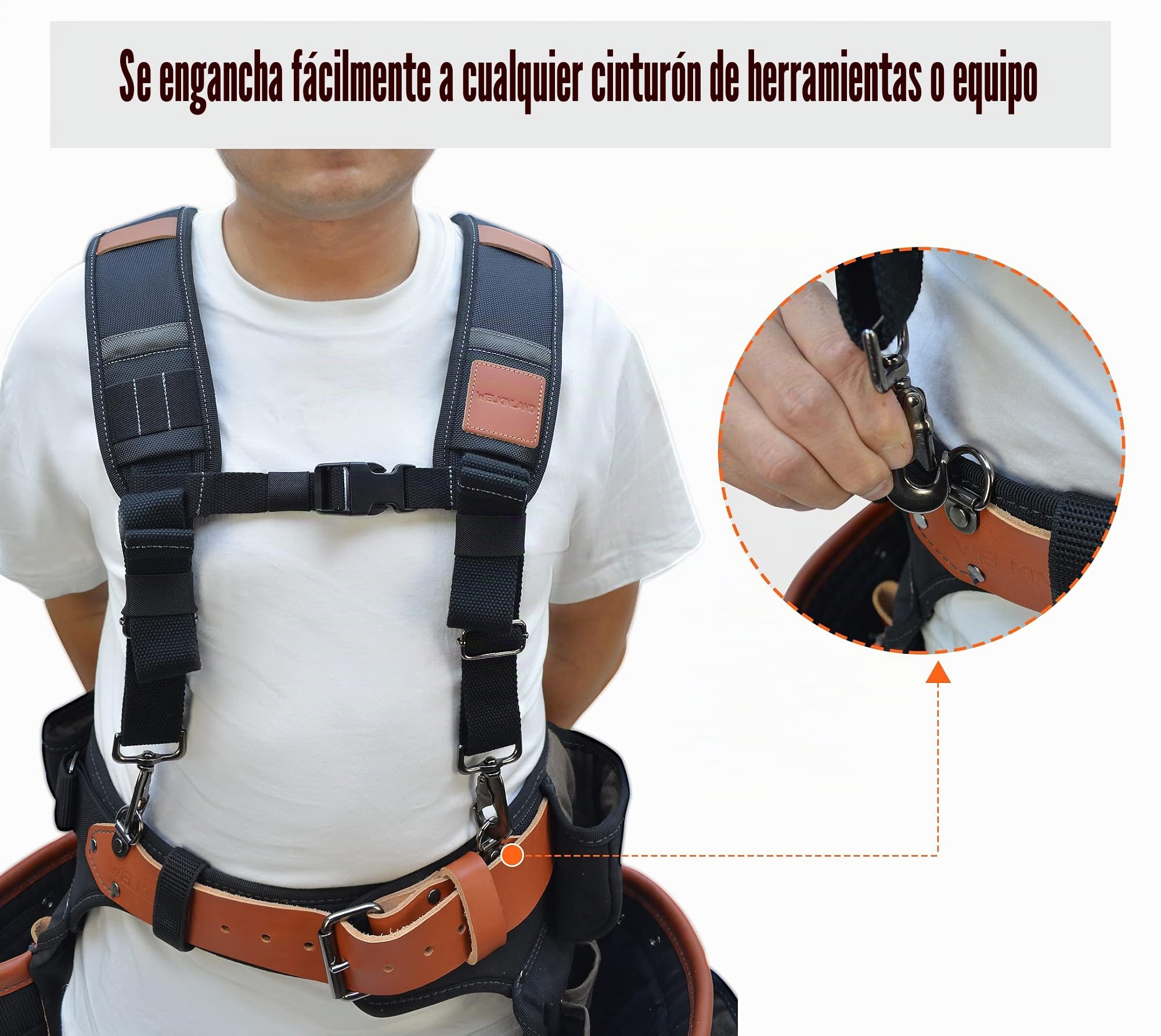 WELKINLAND Tirantes de cinturón de herramientas de cuero resistente, Tirantes para bolsa de herramientas de carpintero, Tirantes de cuero para cinturón de herramientas, Cinturón de herramientas para