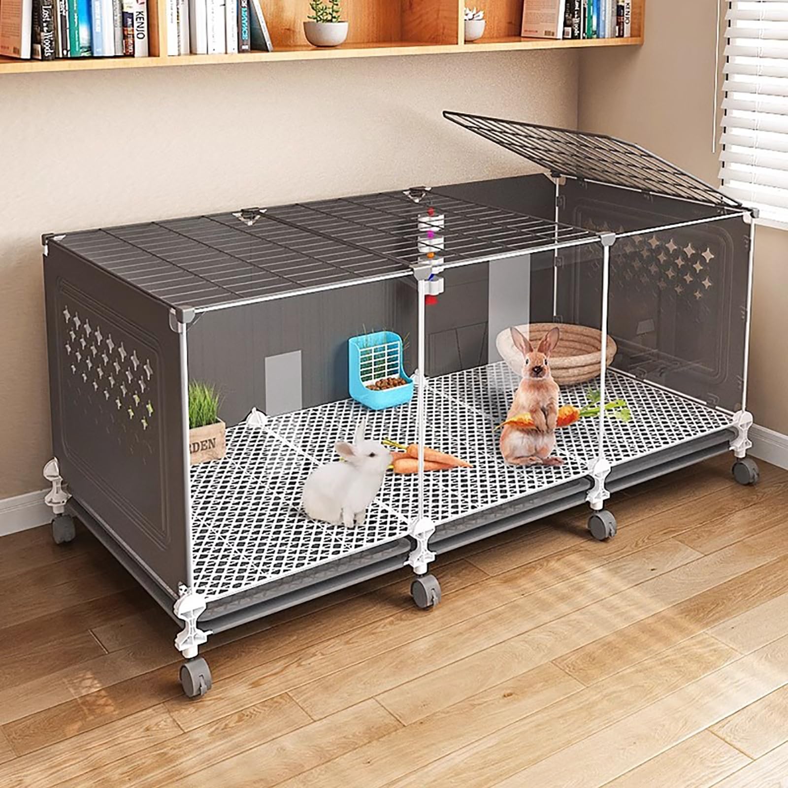 Gabbia di coniglio portatile con ruote, recinzione per animali domestici 41x18 pollici per piccoli animali, assemblaggio facile e vassoio pulito, design ventilato per conigli Chinchillas Guinea Maiali