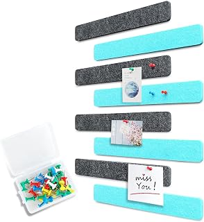 Uoisaiko Felt Pin Board Bar 33cm x 5cm, Pack of 8 Bulletin Board Strips with 40 Pushpins, Cork Board Memo Notice Boards Self-Adhesive Felt Wall Tiles Home Office
