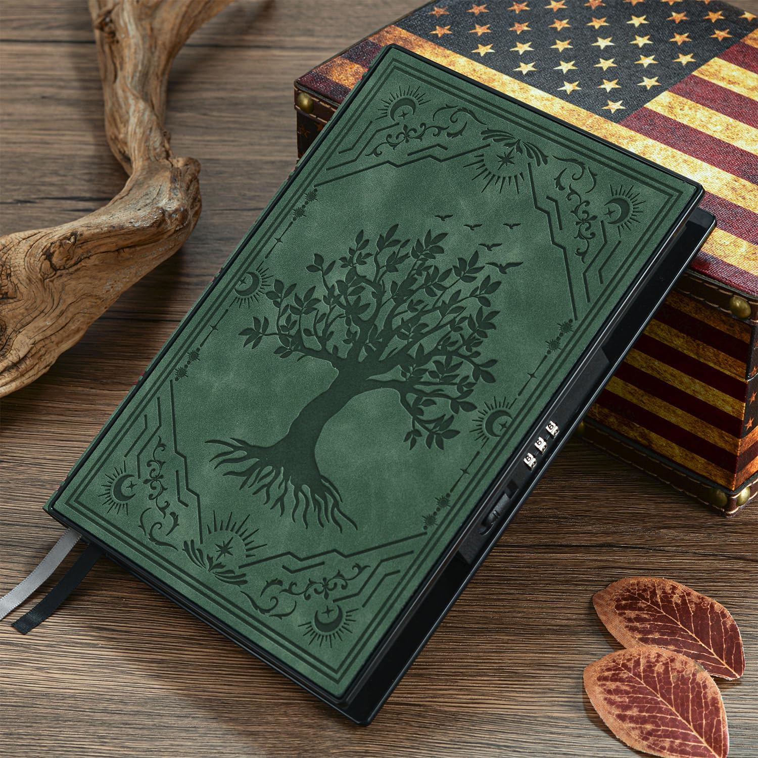 ZXHQ Diary with Lock, Hardcover(14.8 cm x 21 cm) Leather Lock Journal, Built-in Lock, 180° Lay Flat, Tree of Life Embossed Cover, 100 Gsm Thick Paper - Image 3