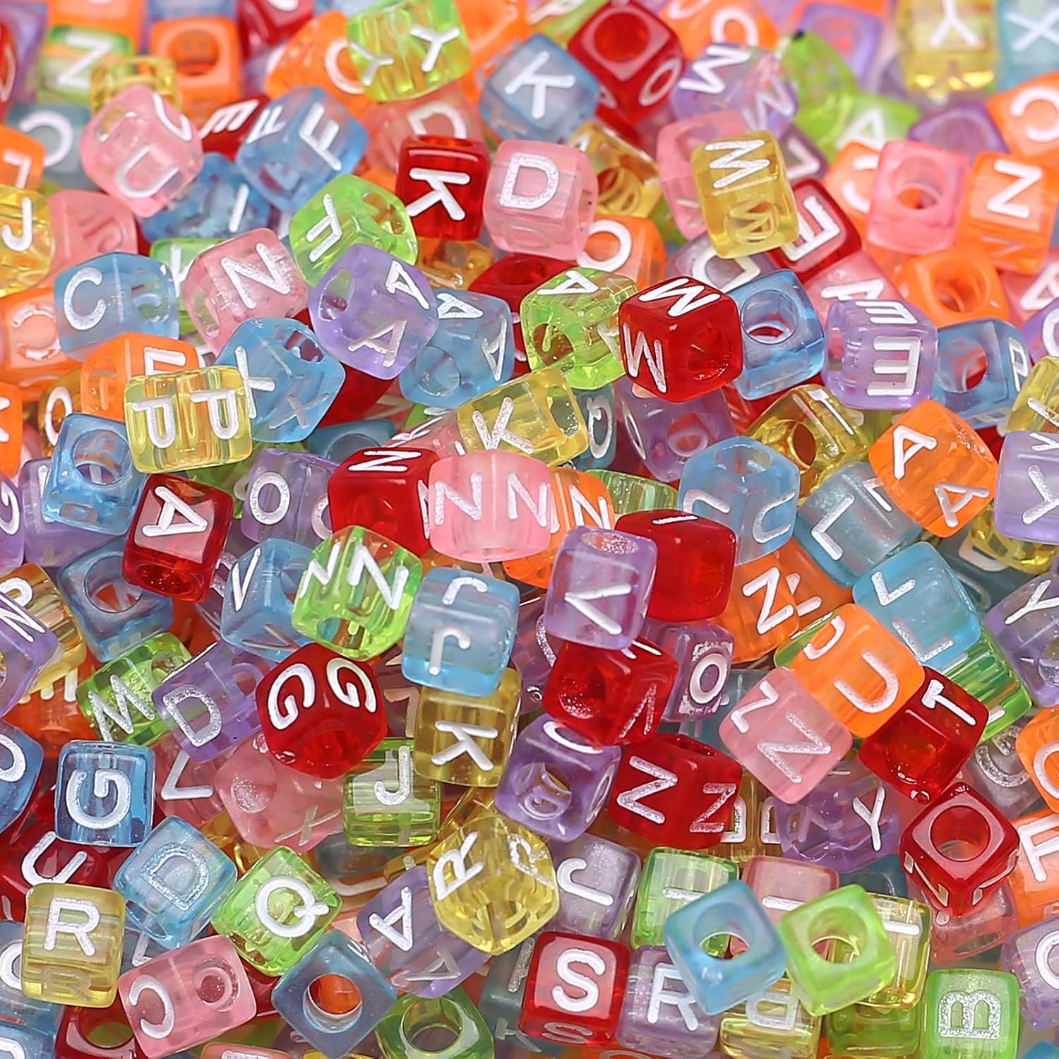 1000 Pcs Transparent Acrylic Square Letter Beads - 6x6mm Cube Assorted Color Acrylic Plastic Letter Beads for Jewelry Making - Image 4