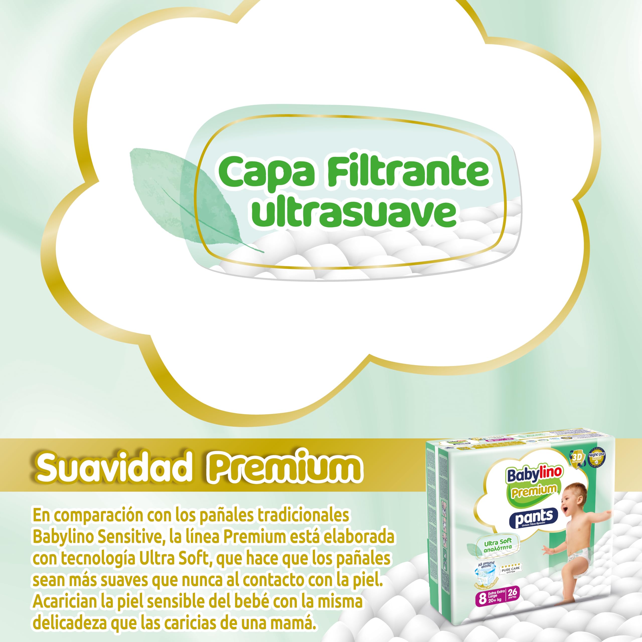 Babylino Premium Pants, Pañal Braguita Talla 8 con filtro Ultra Soft, XXL (20 + kg), 104 unidades