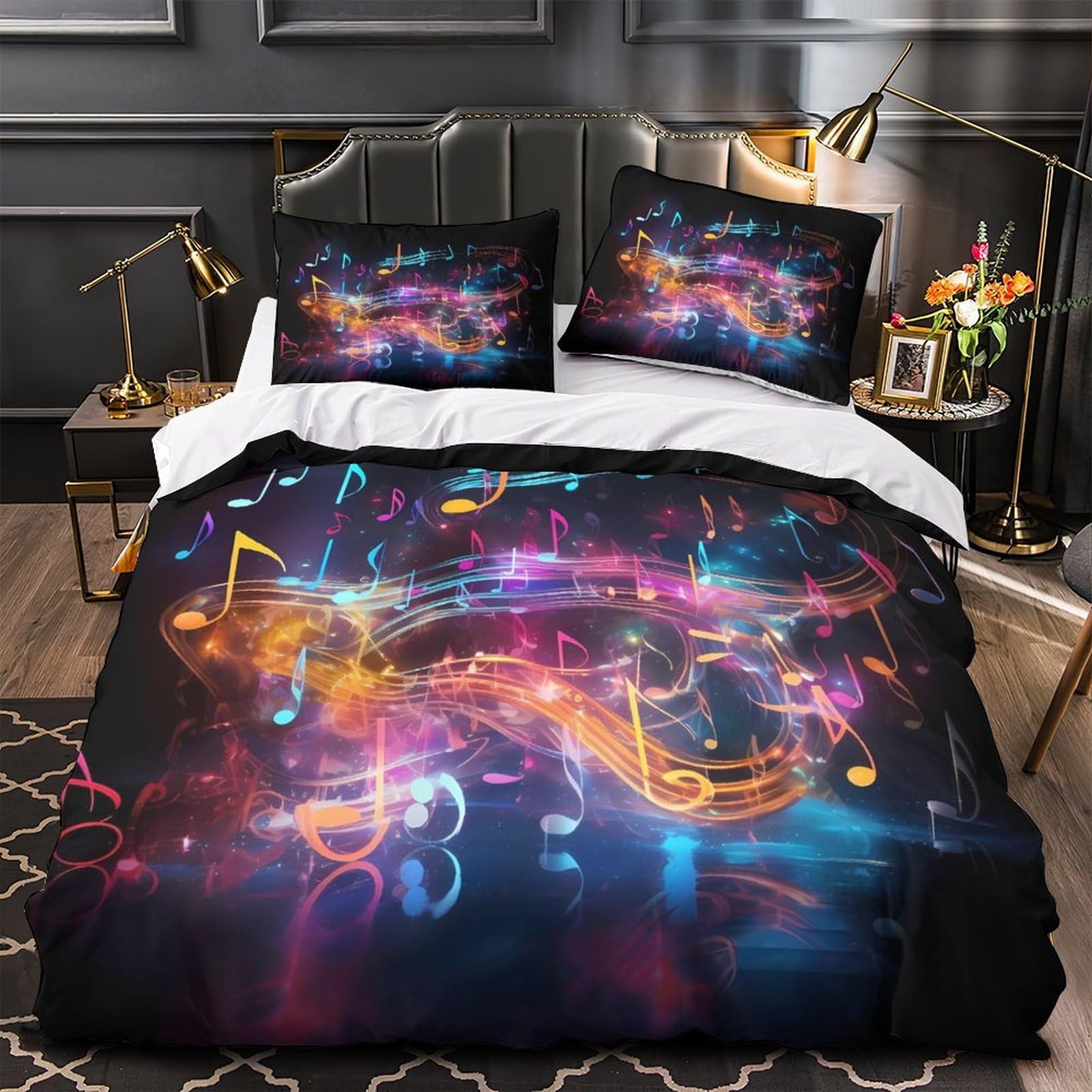 Parure de lit musique néon coloré pour une chambre dynamique housse de couette 140x200 cm 3D
