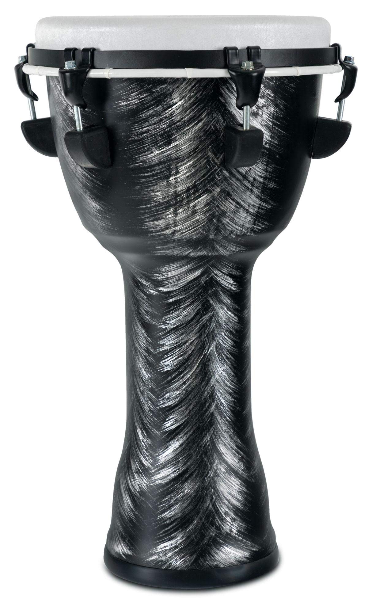 XDrum Djembe 10" Silver Brush Bag Set (aus PVC gefertigt, 6 Stimmschrauben, Kunststoff-Fell mit Natur-Optik, Höhe: 50cm, im Set inkl. passender Rucksacktasche für Transport und Aufbewahrung)