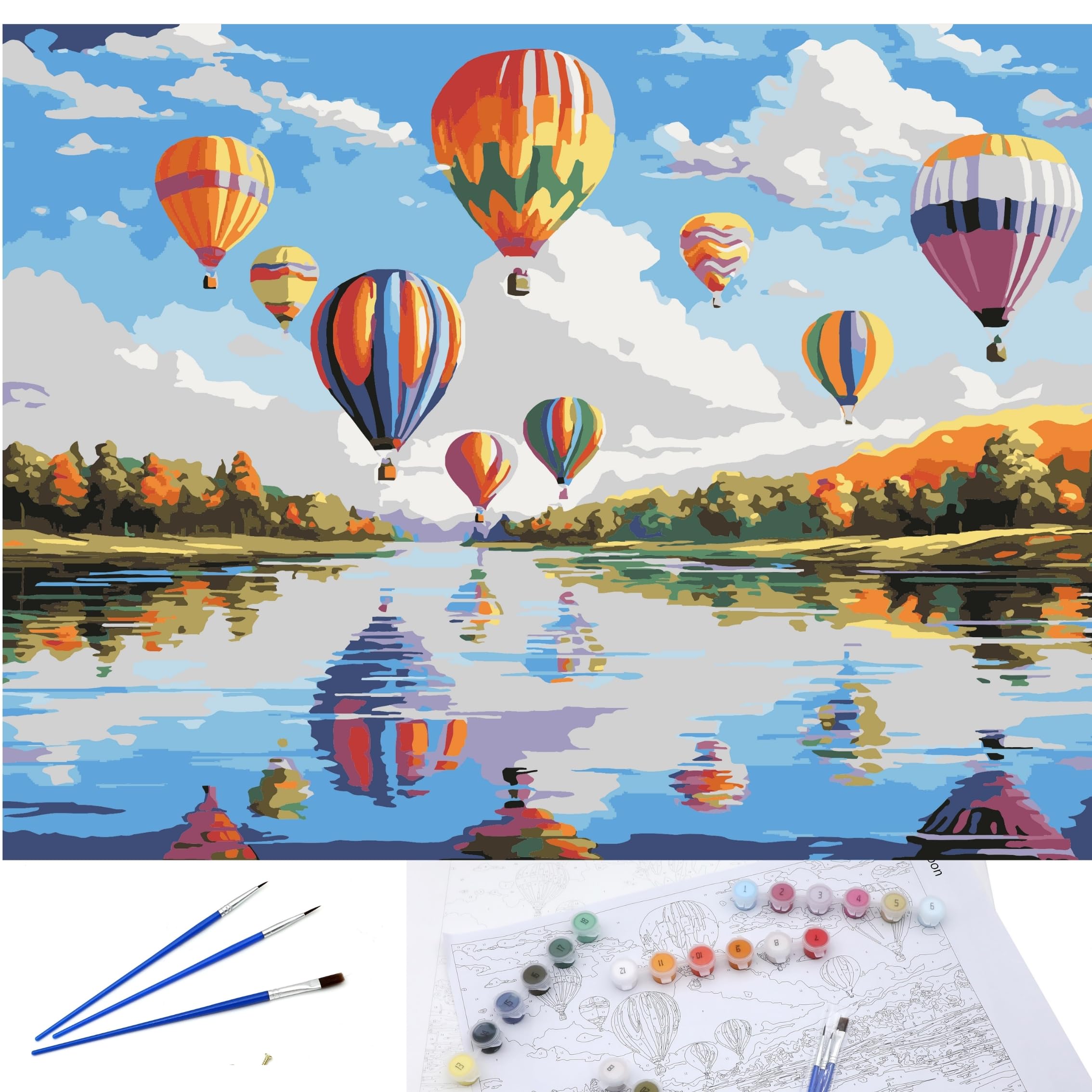 EXERZ Rolled Up Canvas Paint by Numbers Kits 30x40cm Landscape Balloon