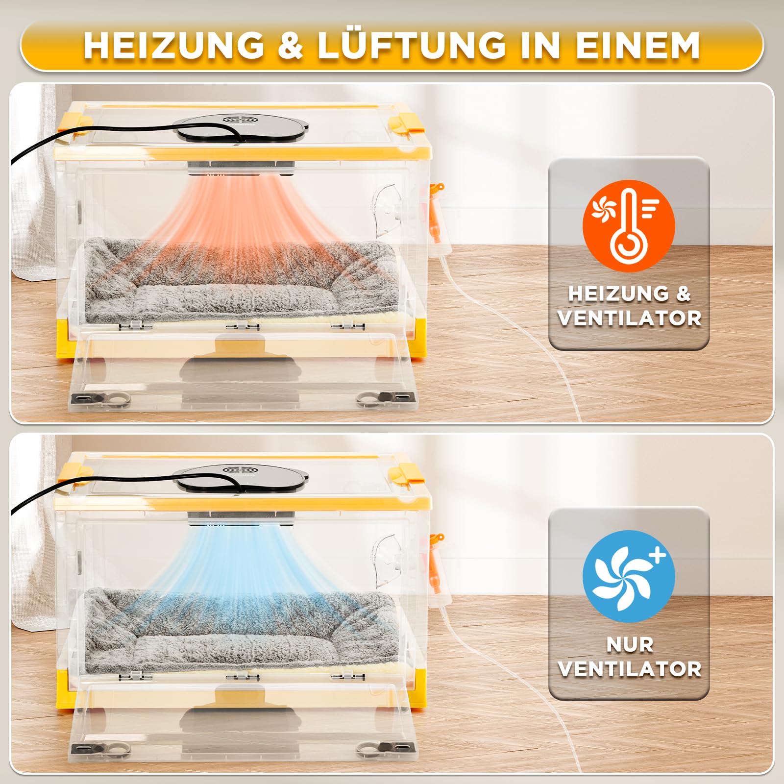 TURBRO 55L Brutkasten Inkubator für Welpen Kätzchen mit Heizungs Gebläsesteuerung LED Panel Temperatur Feuchtigkeitsüberwachung