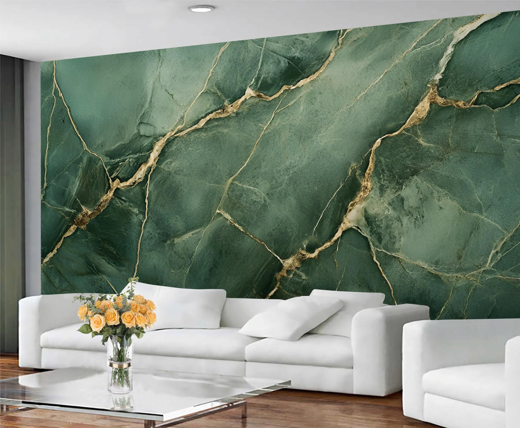 GIVLWF Wallpaper - Marble Home Decor & Mural, Green Marble Bedroom Wallpaper, Wall Paper for Living Room, Large Wall Mural - Not Self-Adhesive, Gold Textures