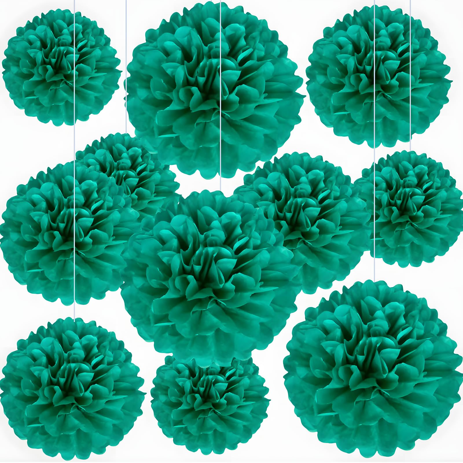 20 PCS Blue Green Tissue Paper Pom Poms, Tissue Pom Poms Flowers, Sizes of 6", 10", 12", 14" Hanging Paper Flower Ball for Wedding, Birthday, Halloween, Christmas, Baby Shower Party Decor