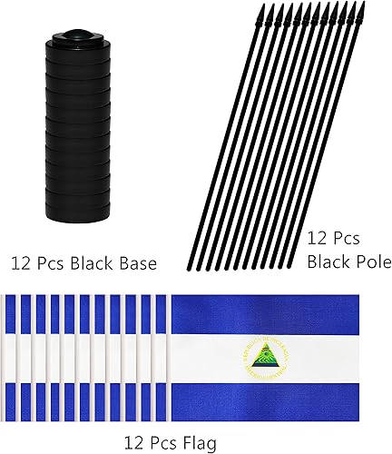 Miniatura 55 de Juego de 12 banderas de escritorio Dominica, pequeñas banderas dominicanas de oficina con poste negro sólido de 12 pulgadas, 8.2 x 5.5 pulgadas