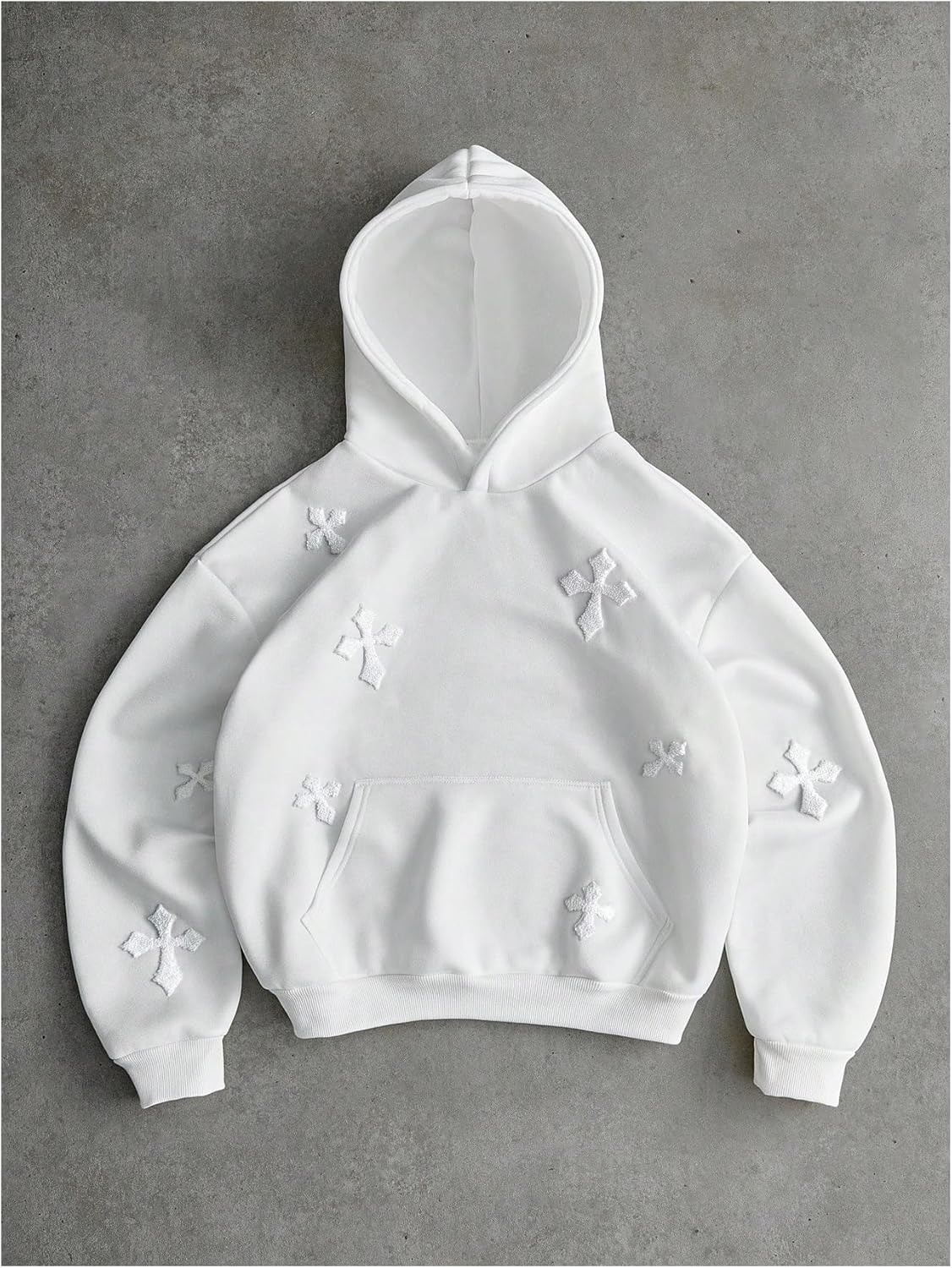 Verdusa Men's Y2k Cross Embroidery Hoodie Sweatshirts Trendy Fall Pullover Tops with Pockets - Image 2